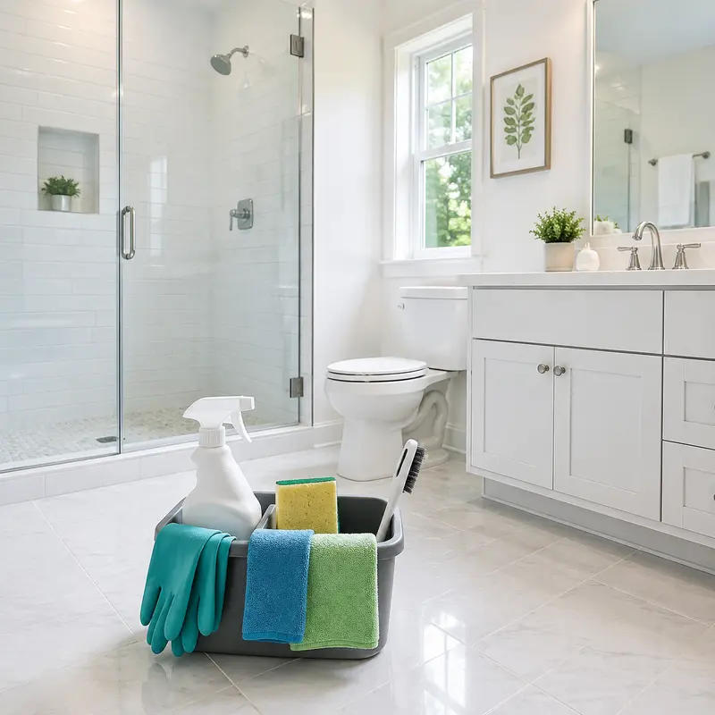 Bathroom deep cleaning with essential tools and supplies